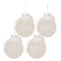 Clayre & Eef Christmas Bauble Set of 4 Ø 10 cm White Glass