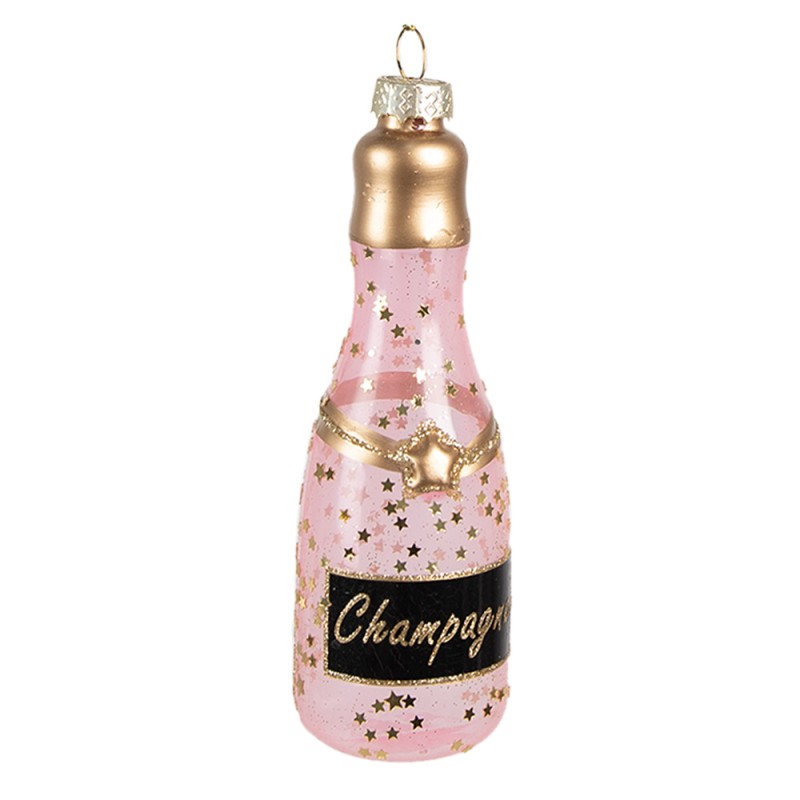 Clayre & Eef Ornamento Natalizio Bottiglia 12 cm Rosa Vetro