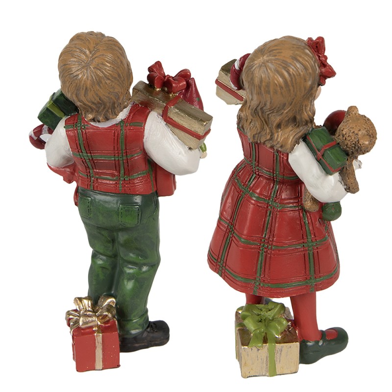 Clayre & Eef Decorative Figurine Children set van 2 / 13 cm Red Green Polyresin