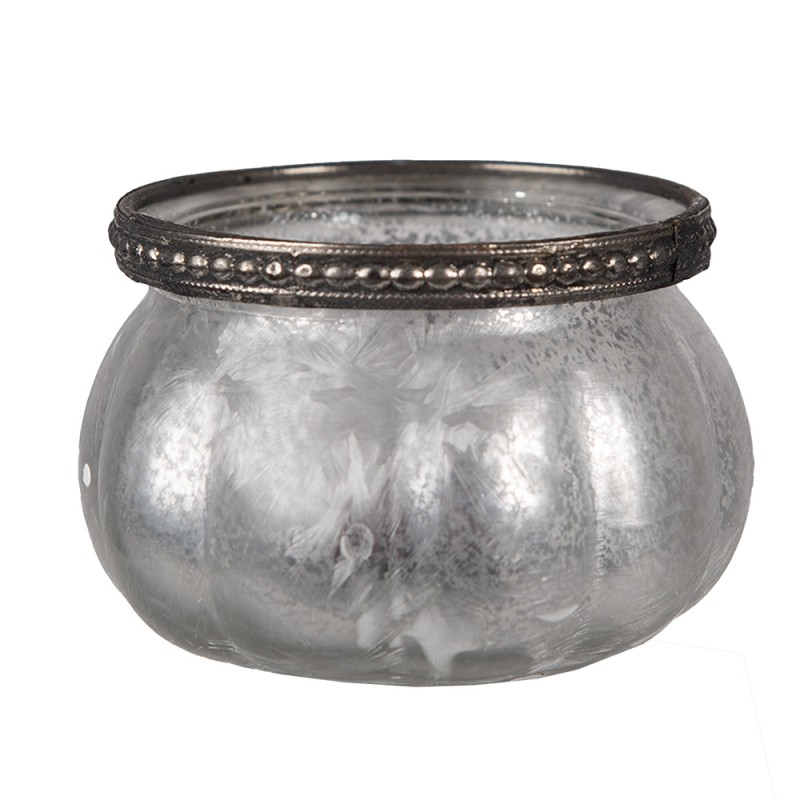 Clayre & Eef Tealight Holder Ø 9x6 cm Silver colored Glass
