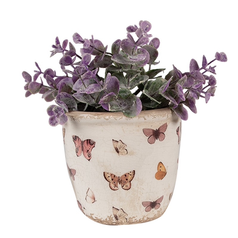 Clayre & Eef Blumentopf Ø 11x10 cm Beige Rosa Keramik Schmetterlinge