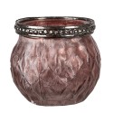 Clayre & Eef Tealight Holder Ø 7x6 cm Pink Glass