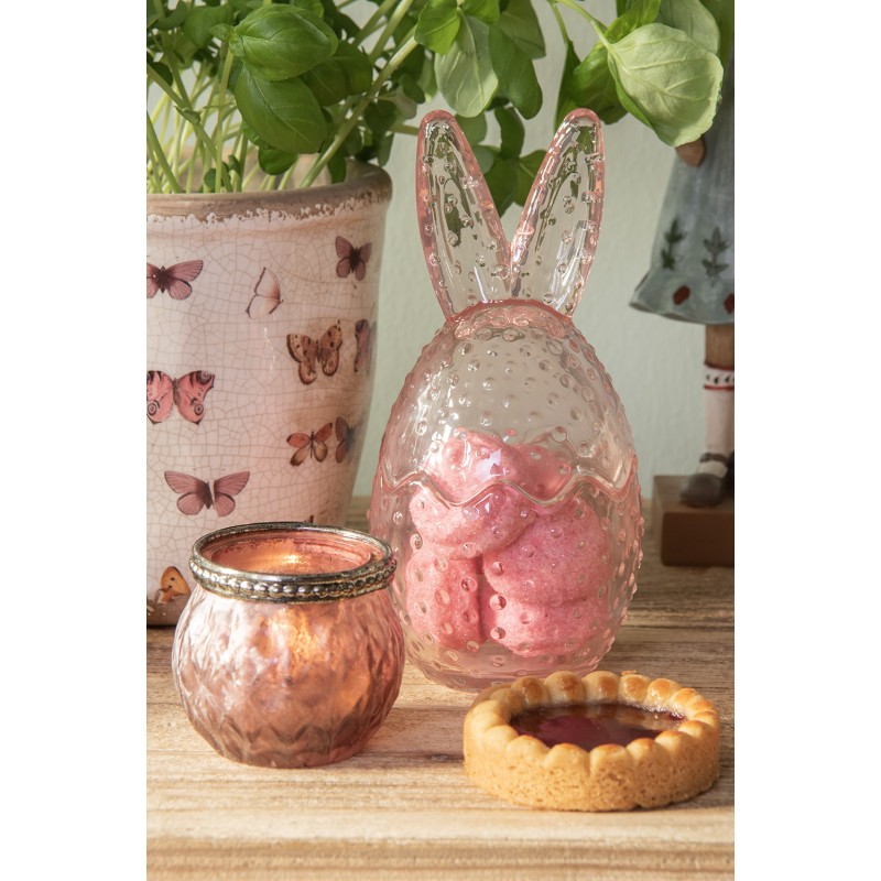 Clayre & Eef Glass Jar Egg  Ø 8x17 cm Pink Glass Oval