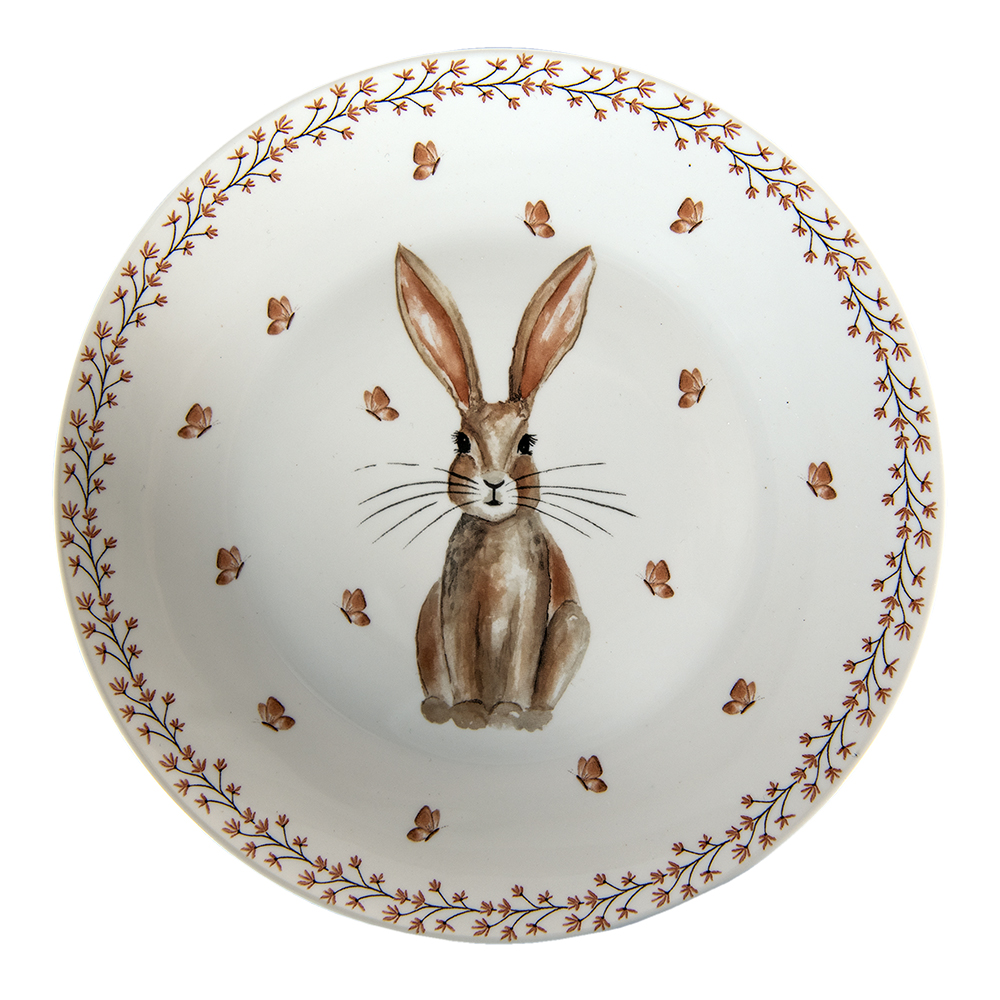 Clayre & Eef Ontbijtbord Ø 20 cm Beige Bruin Porselein Konijn afbeelding