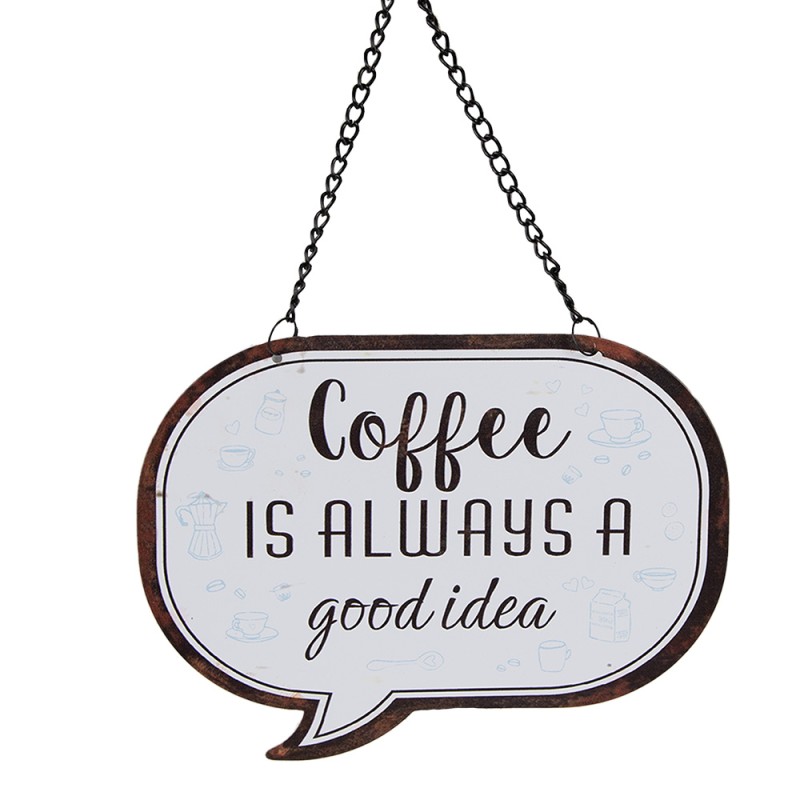 Clayre & Eef Text Sign 18x1x14 cm White Black Iron Coffee