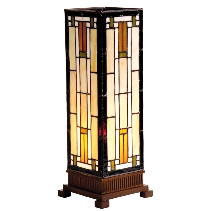 LumiLamp Lampe de table Tiffany 12x12x35 cm  Beige Marron Verre Rectangle