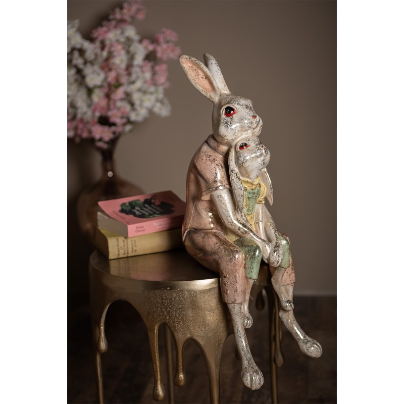 Clayre & Eef Figur Kaninchen 65 cm Weiß Rosa Polyresin