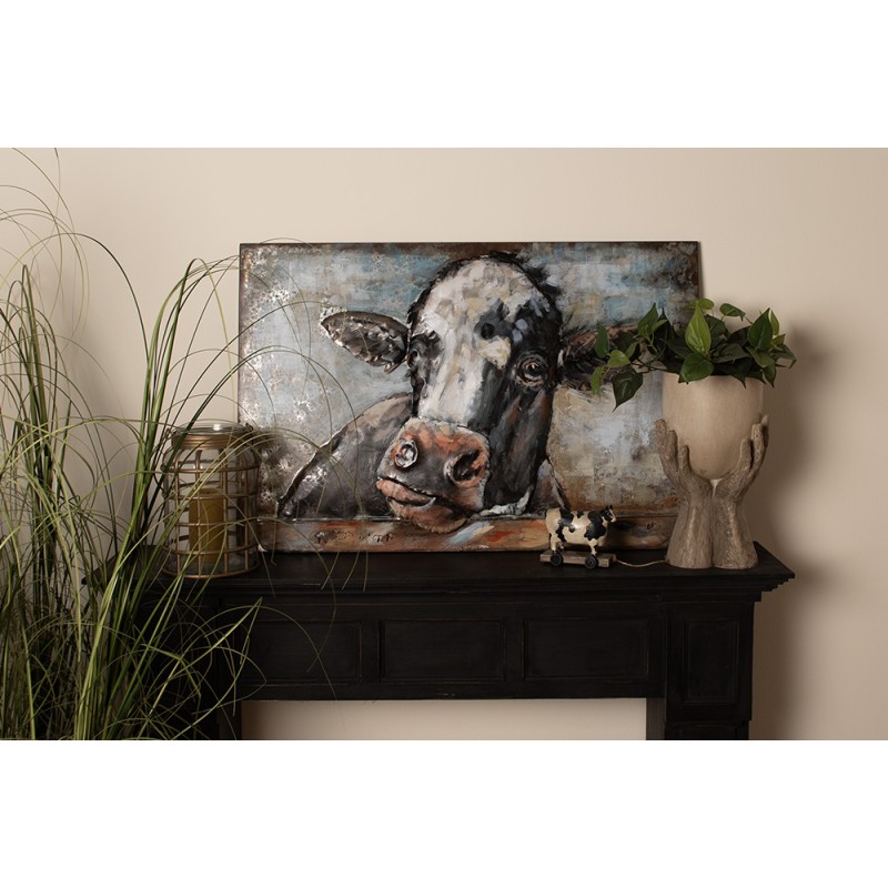 Clayre & Eef Peintures métalliques en 3D 90x60 cm Noir Blanc Fer Vache