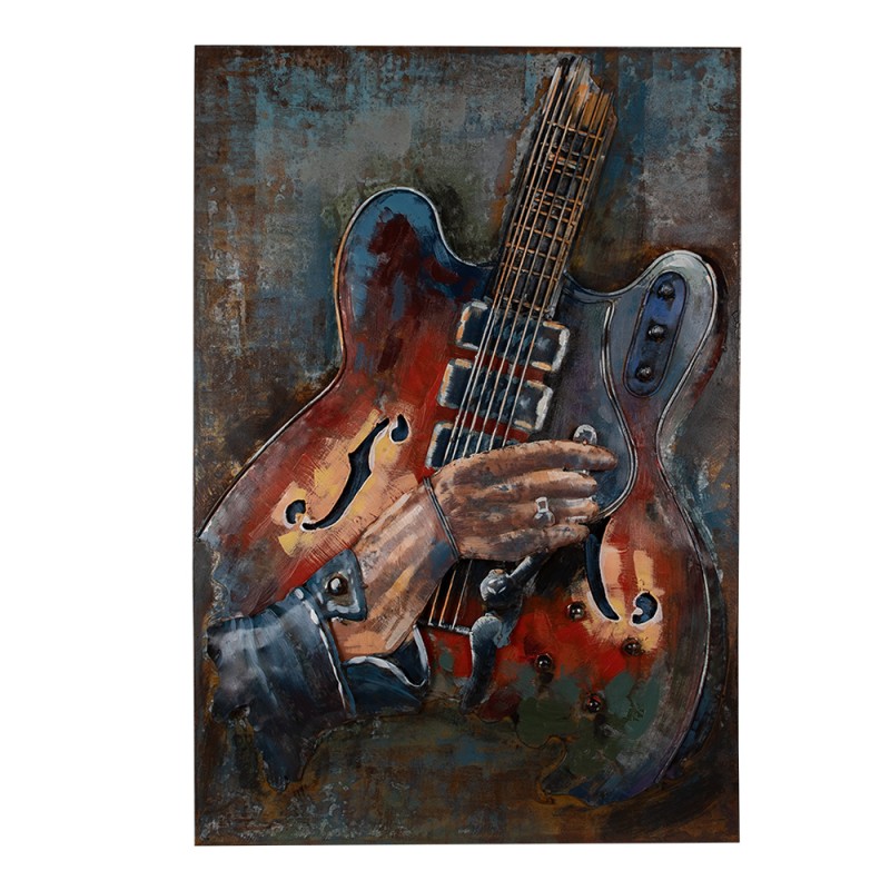 Clayre & Eef 3D Metal Paintings  60x90 cm Brown Blue Iron Guitar