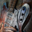 Clayre & Eef 3D Metal Paintings  60x90 cm Brown Blue Iron Guitar