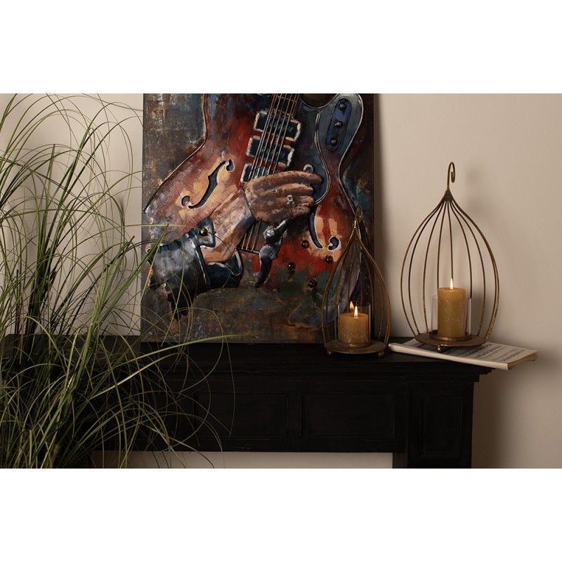 Clayre & Eef 3D Metallgemälde  60x90 cm Braun Blau Eisen Gitarre