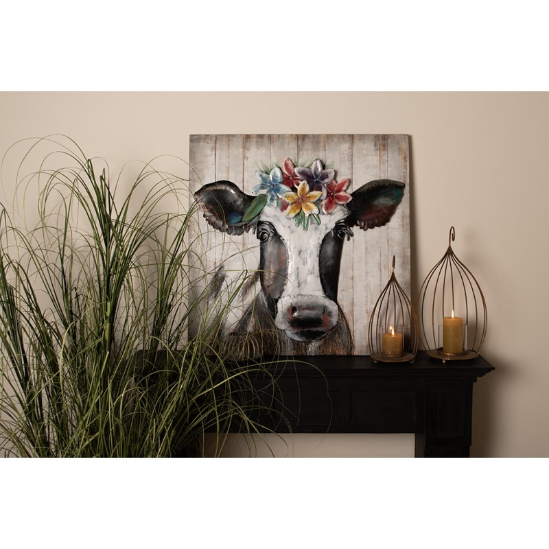 Clayre & Eef Peintures métalliques en 3D 80x80 cm Blanc Noir Fer Vache