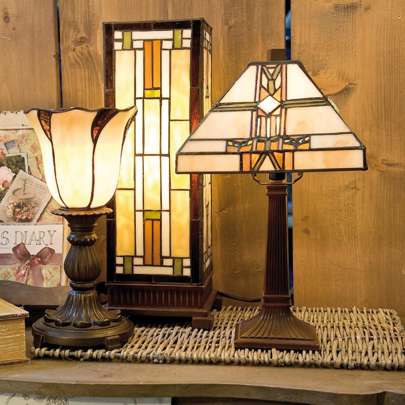 LumiLamp Lampe de table Tiffany Ø 16x32 cm  Beige Marron Verre