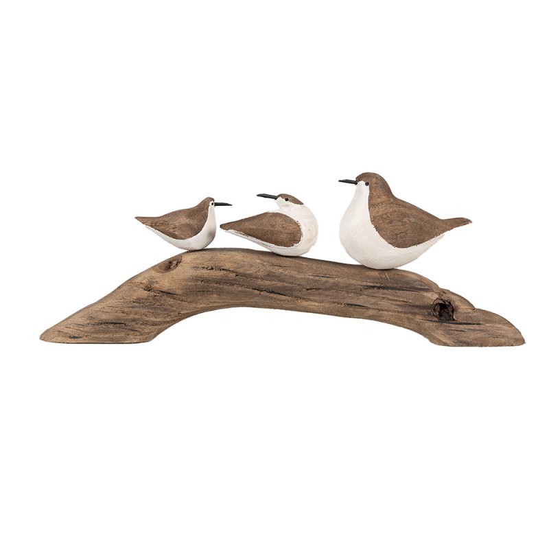 Clayre & Eef Figurine décorative Oiseaux 35x5x12 cm Marron Blanc Bois