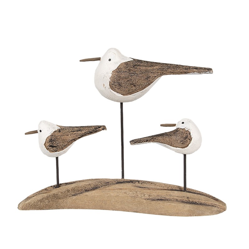 Clayre & Eef Figurine décorative Oiseaux 17x5x14 cm Marron Blanc Bois