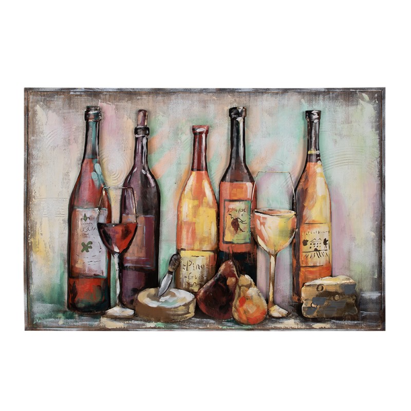 Clayre & Eef 3D Metal Paintings 120x80 cm Brown Red Iron Wood Wine Bottle