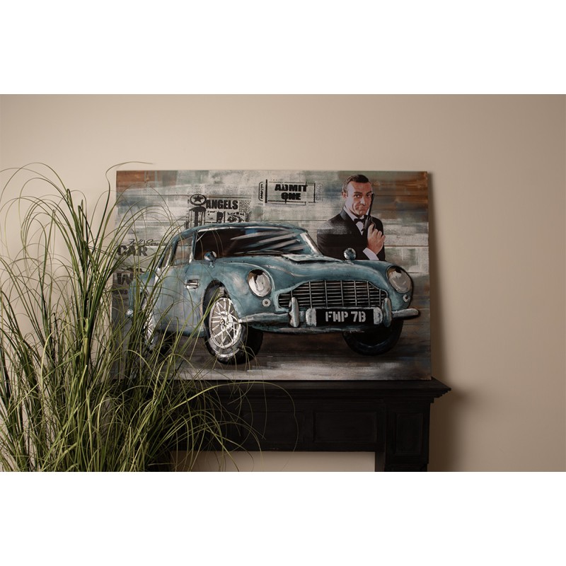 Clayre & Eef 3D Metal Paintings 120x80 cm Blue Green Iron Wood Car