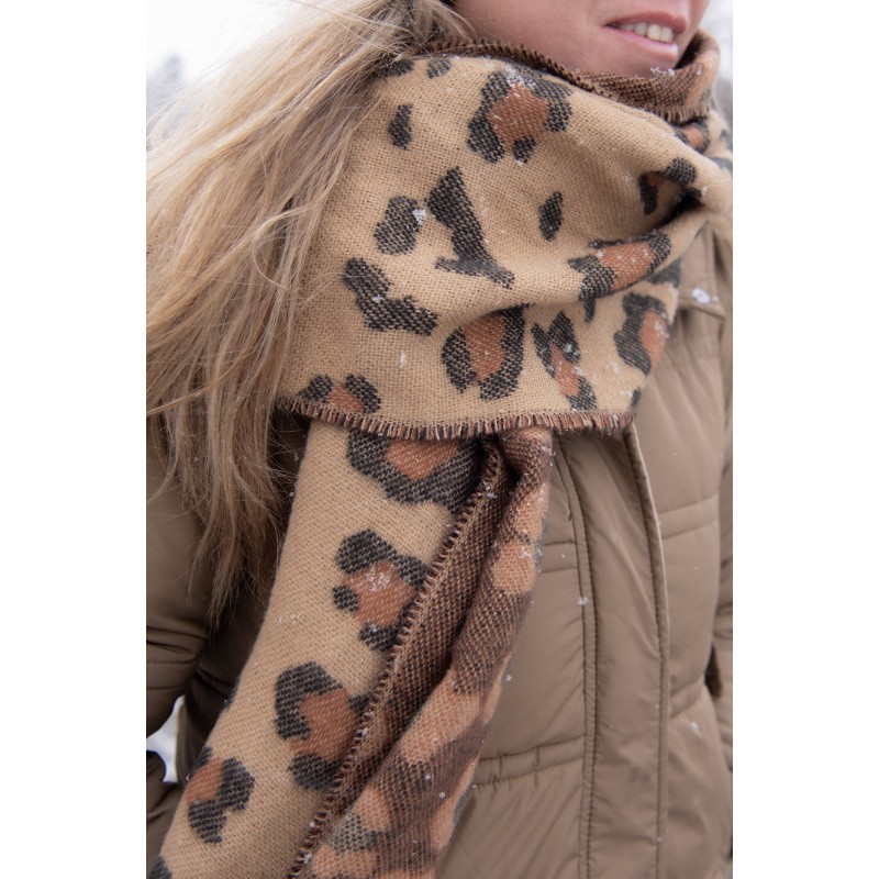 Juleeze Wintersjaal Dames  65x185 cm Beige Bruin Panter