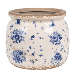 Clayre & Eef Fioriera per interni Ø 16x13 cm Beige Blu  Ceramica Rose
