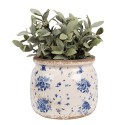 Clayre & Eef Pot de fleurs d'intérieur Ø 16x13 cm Beige Bleu Céramique Roses