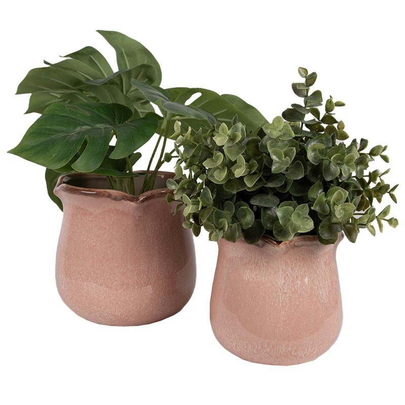 Clayre & Eef Pot de fleurs d'intérieur Ø 12x12 cm Rose Céramique