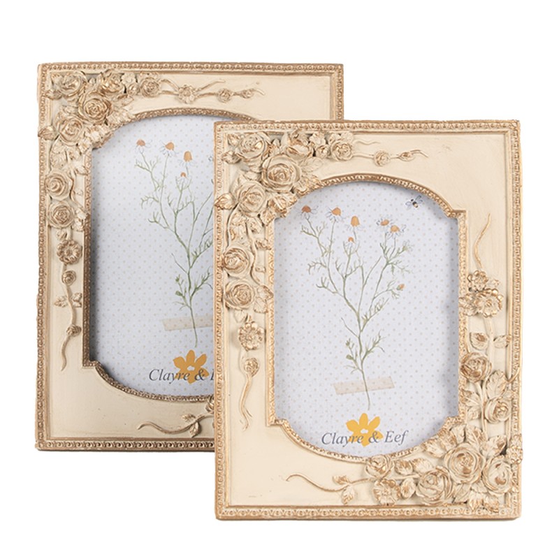 Clayre & Eef Photo Frame 13x18 cm Beige Gold colored Plastic Glass Rectangle