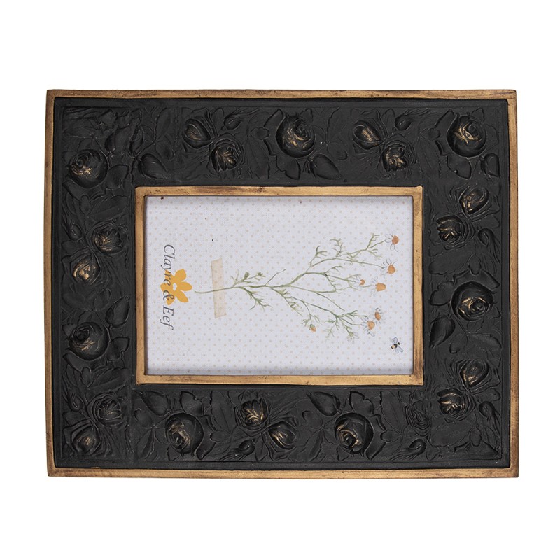 Clayre & Eef Photo Frame 10x15 cm Black Gold colored Plastic Glass Rectangle