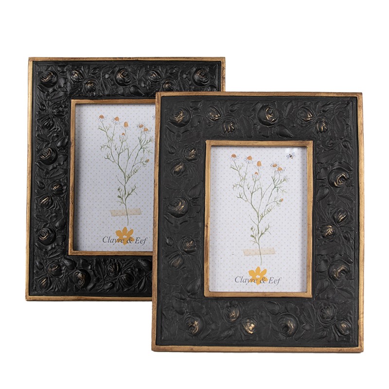Clayre & Eef Photo Frame 13x18 cm Black Gold colored Plastic Glass Rectangle