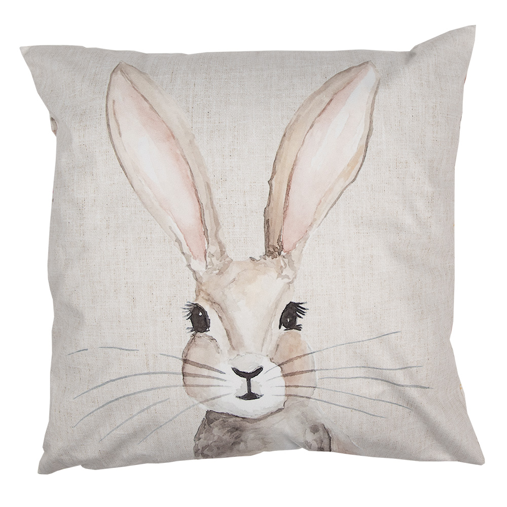 Clayre & Eef Kussenhoes 45x45 cm Beige Polyester Konijn afbeelding 1