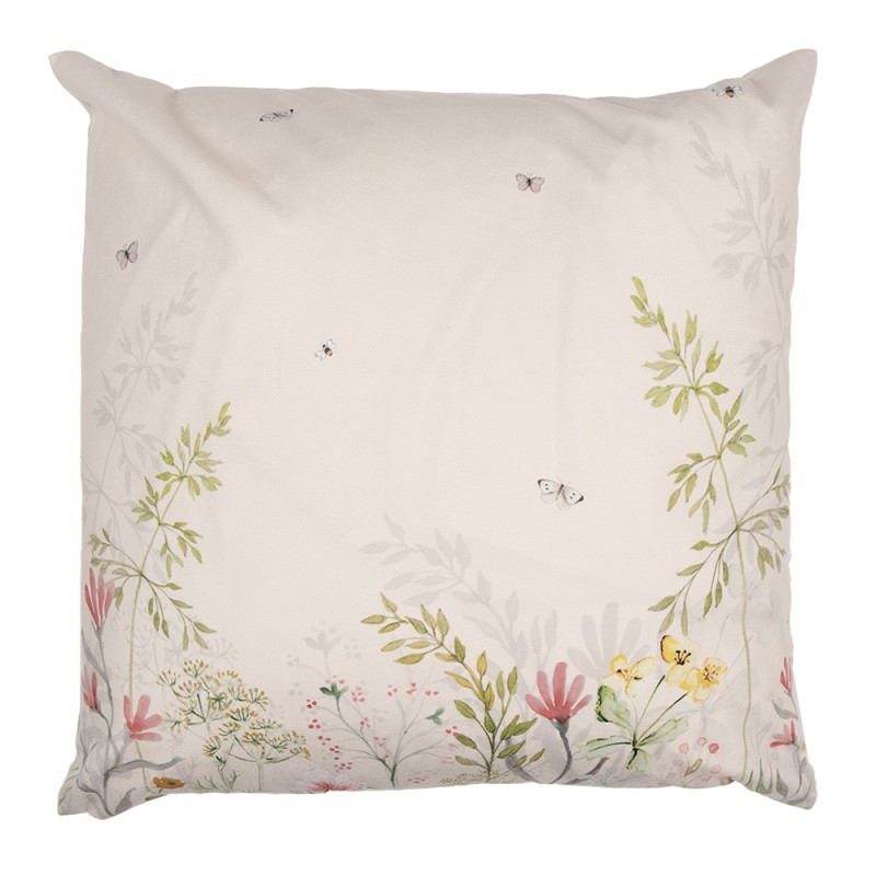Clayre & Eef Cushion Cover 45x45 cm Beige Green Polyester Flowers
