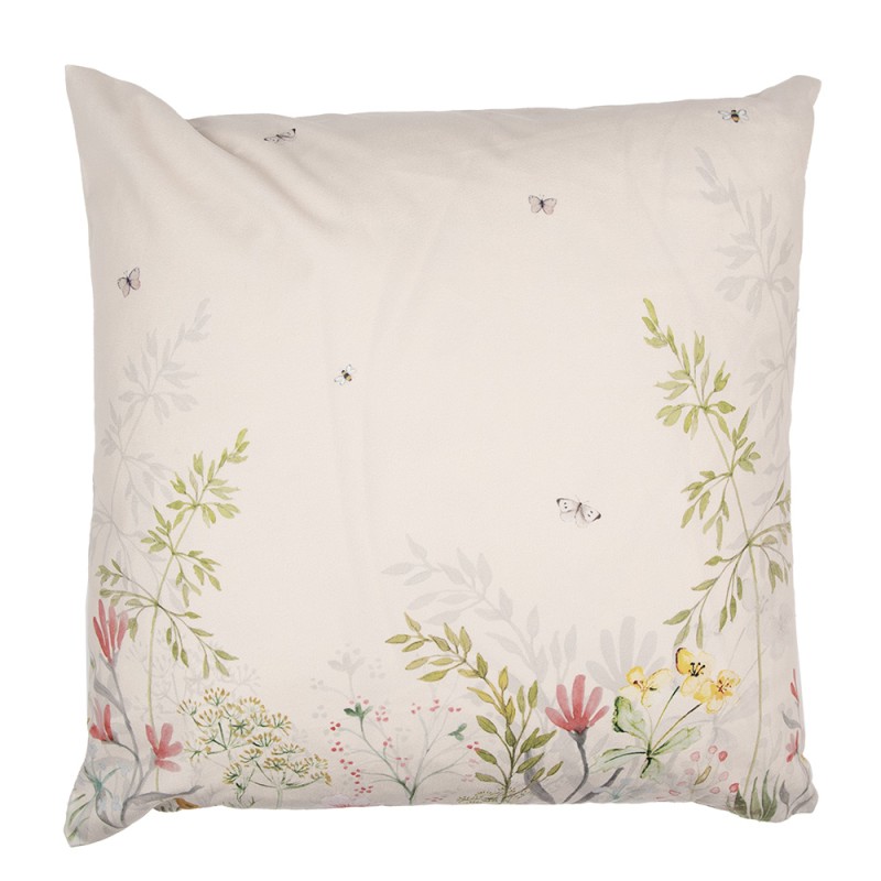 Clayre & Eef Housse de coussin 45x45 cm Beige Vert Polyester Fleurs