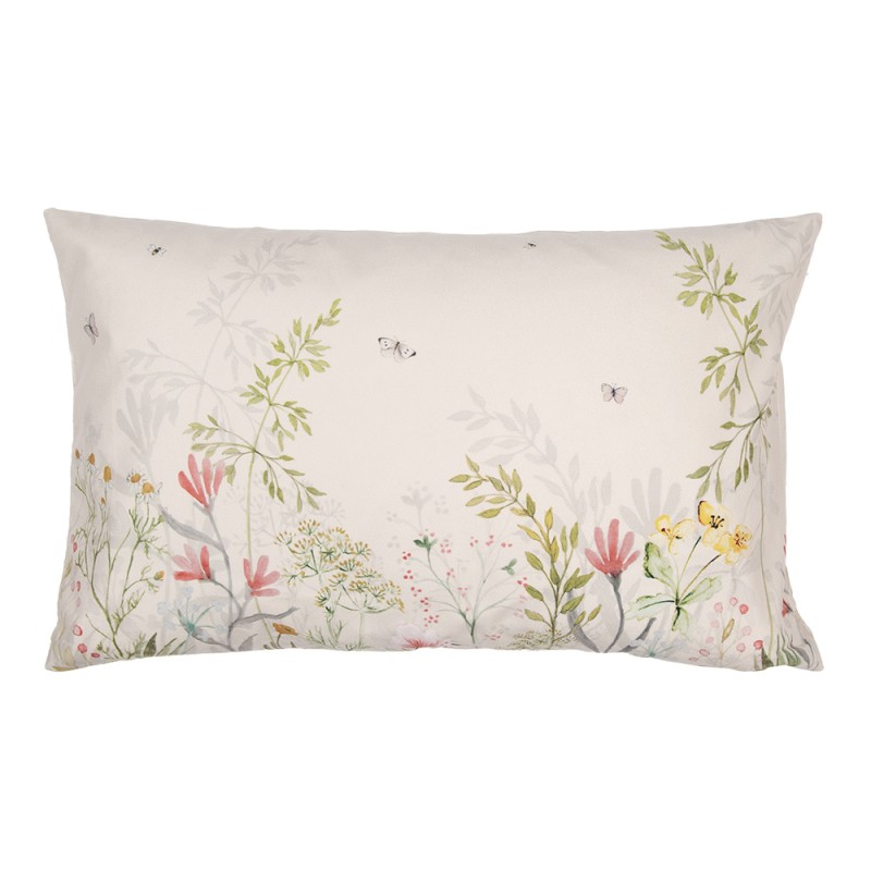 Clayre & Eef Housse de coussin 30x50 cm Beige Vert Polyester Fleurs