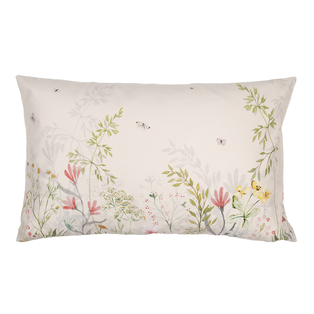 Clayre & Eef Kussenhoes 30x50 cm Beige Groen Polyester Bloemen afbeelding