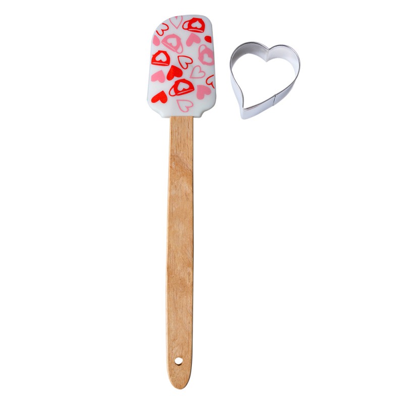 Clayre & Eef 2-Piece Baking Set Spatula & Cookie Cutter Pink Silicone Heart
