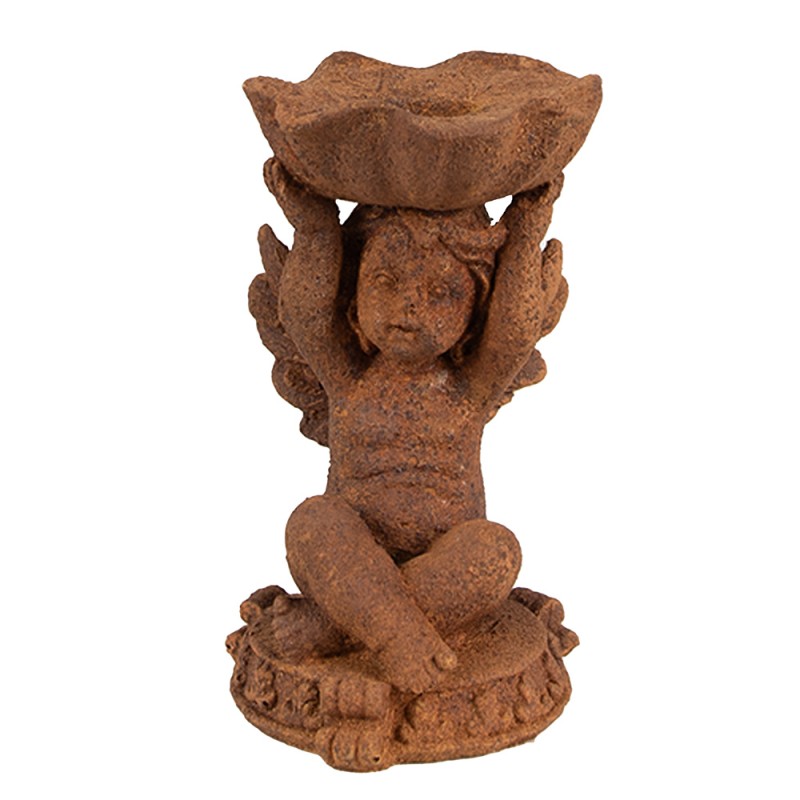 Clayre & Eef Candle holder 7x7x12 cm Brown Polyresin Angel