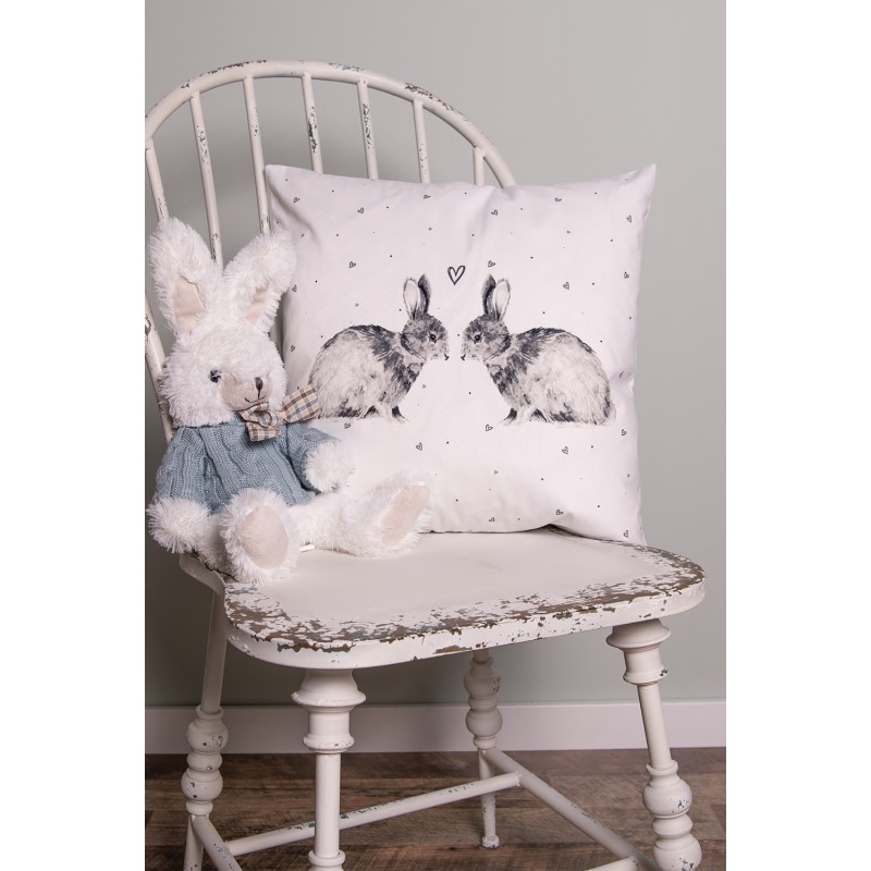 Clayre & Eef Cushion Cover 45x45 cm White Polyester Rabbit