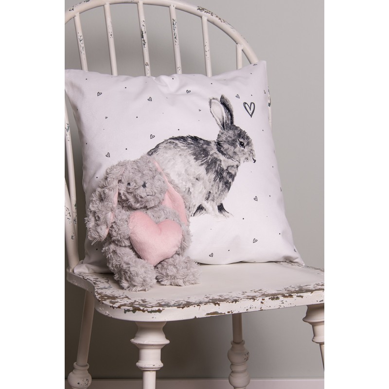 Clayre & Eef Cushion Cover 45x45 cm White Polyester Rabbit