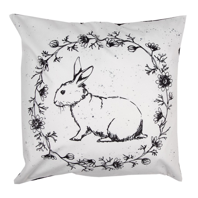 Clayre & Eef Housse de coussin 45x45 cm Blanc Noir Polyester Lapin