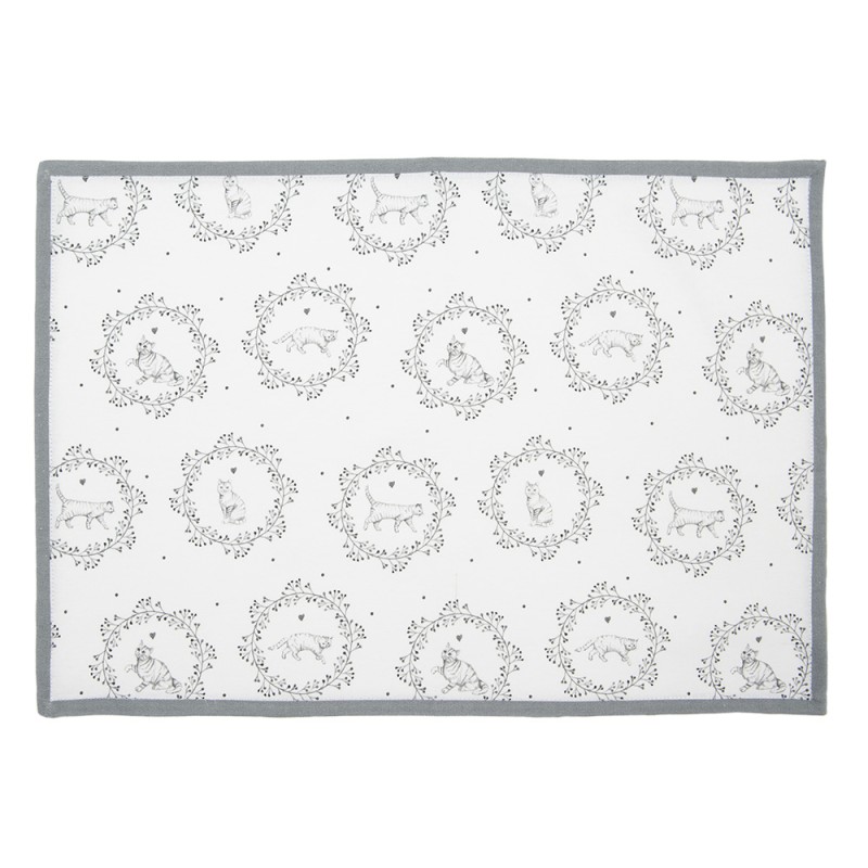 Clayre & Eef Placemats Set of 6 48x33 cm White Grey Cotton Cat