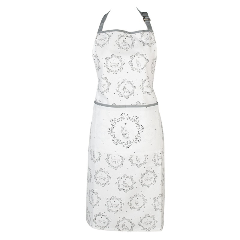 Clayre & Eef Kitchen Apron 70x85 cm White Grey Cotton Cat