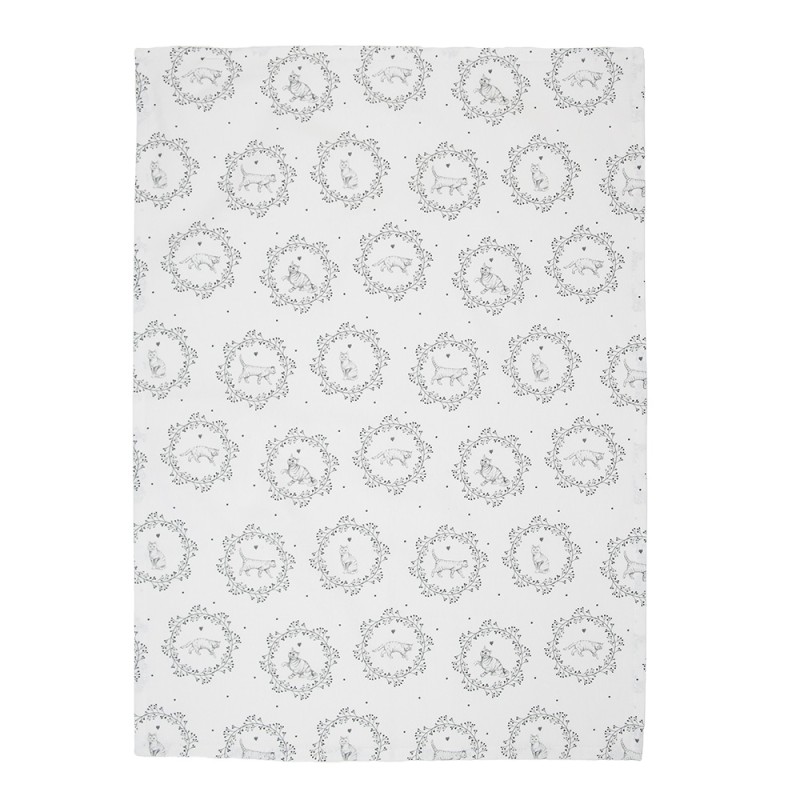Clayre & Eef Torchon 50x70 cm Blanc Gris Coton Chat