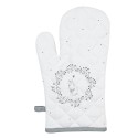 Clayre & Eef Oven Mitt 18x30 cm White Grey Cotton Cat