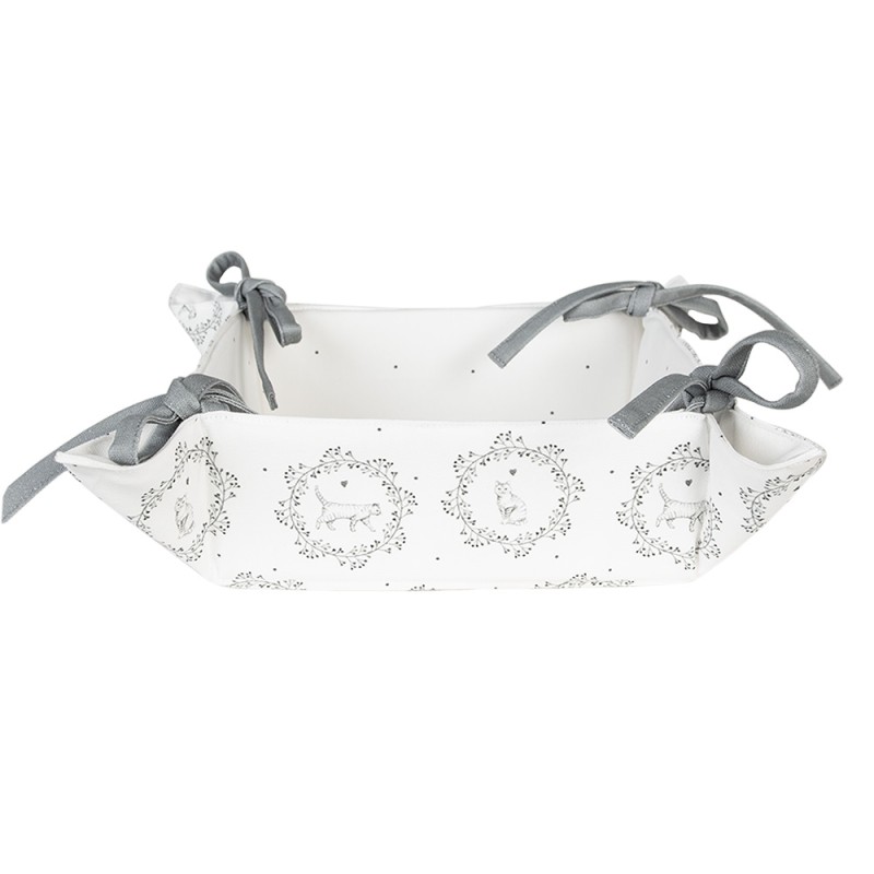 Clayre & Eef Bread Basket 35x35x8 cm White Grey Cotton Cat