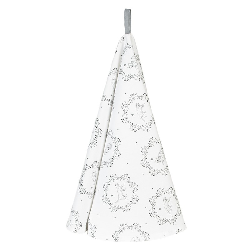Clayre & Eef Asciugamani da cucina Ø 80 cm Bianco Grigio  Cotone Rotondo Gatto
