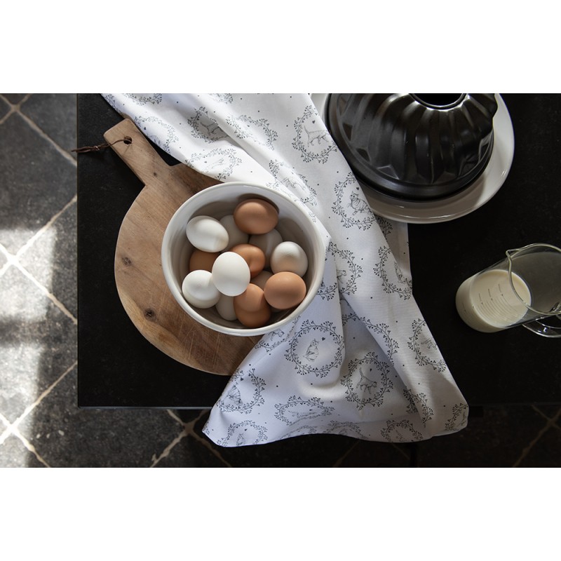 Clayre & Eef Asciugamani da cucina Ø 80 cm Bianco Grigio  Cotone Rotondo Gatto