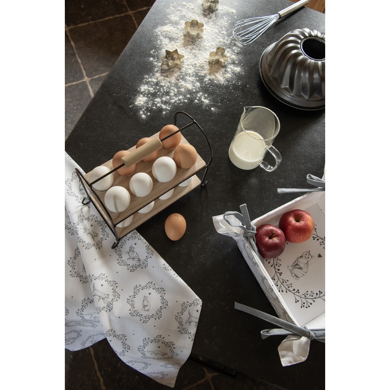 Clayre & Eef Tovaglia da tavolo 50x140 cm Bianco Grigio  Cotone Gatto