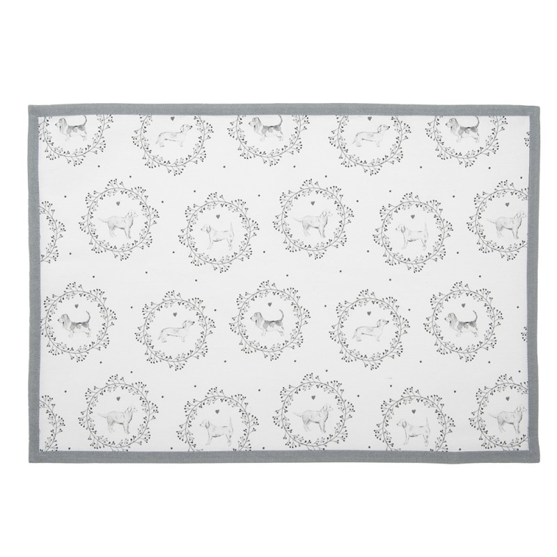 Clayre & Eef Placemats Set of 6 48x33 cm White Grey Cotton Dog