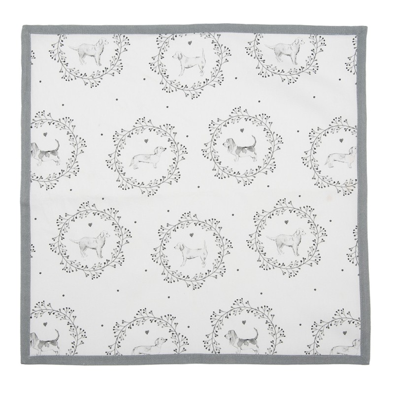 Clayre & Eef Servietten Baumwolle 6er Set 40x40 cm Weiß Grau Quadrat Hund