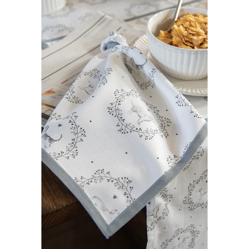 Clayre & Eef Serviettes Coton set de 6 40x40 cm Blanc Gris Carré Chien