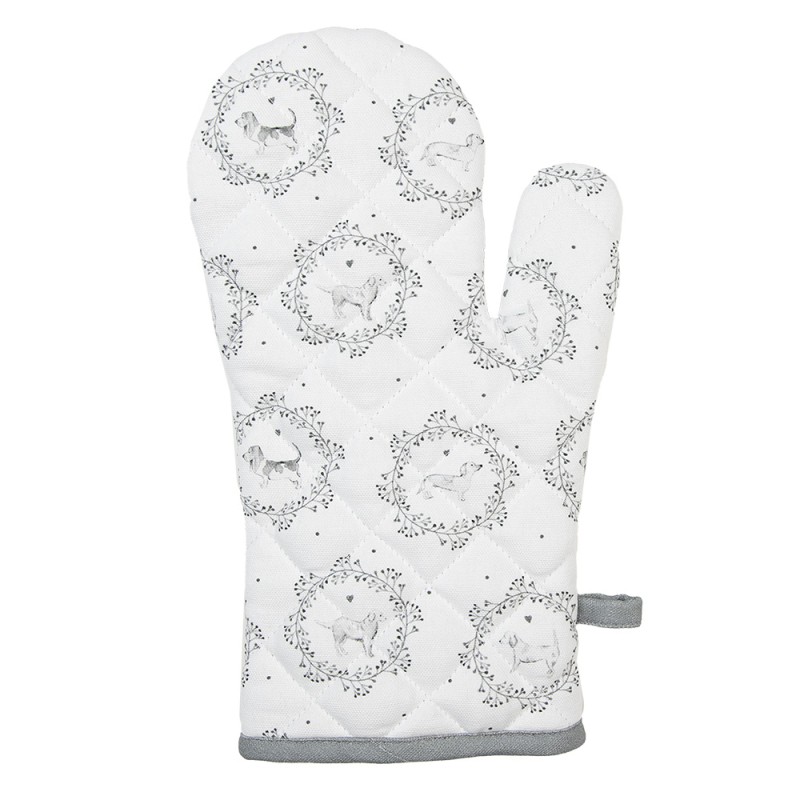 Clayre & Eef Oven Mitt 18x30 cm White Grey Cotton Dog